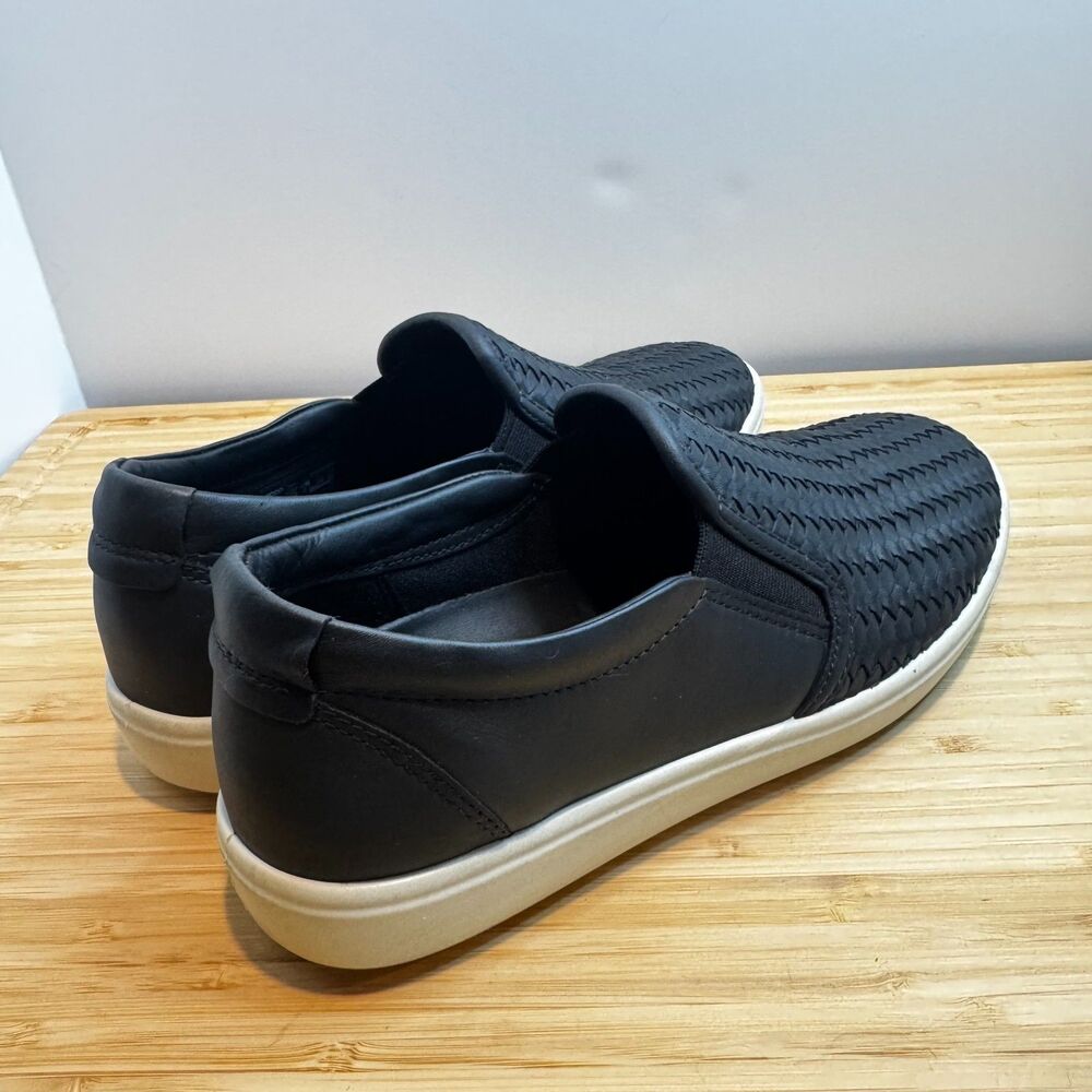 ECCO Soft 7 Woven Slip-On Sneakers Black Leather EU 39 US 8-8.5 Comfort - Picture 16 of 16